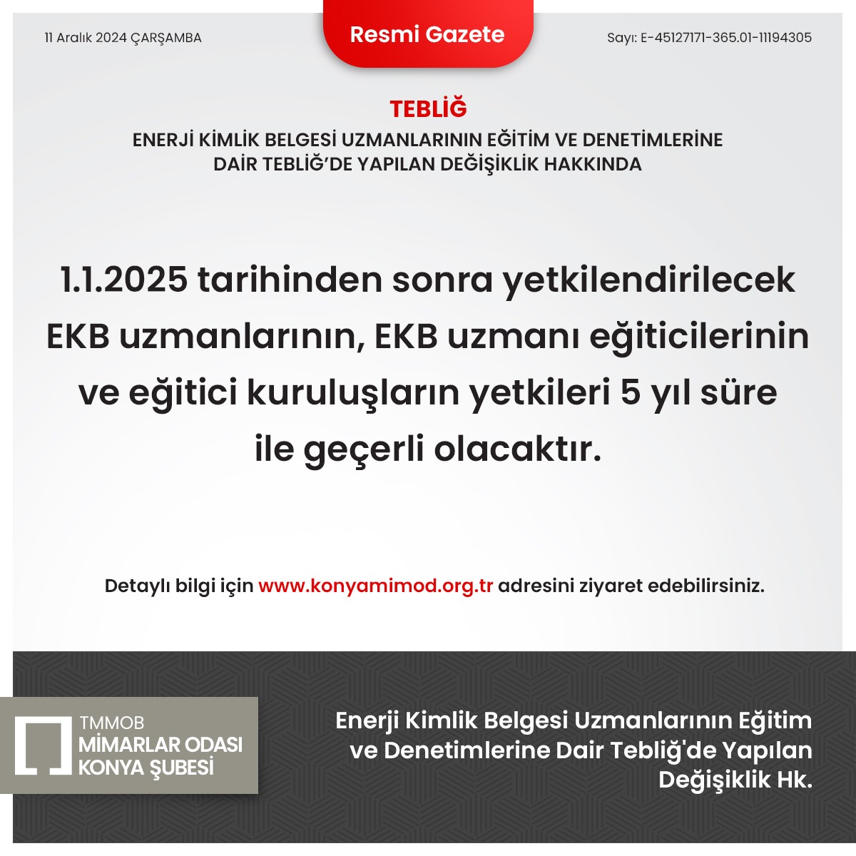 Enerji Kimlik Belgesi Uzmanlarının Eğitim ve Denetimlerine Dair Tebliğ