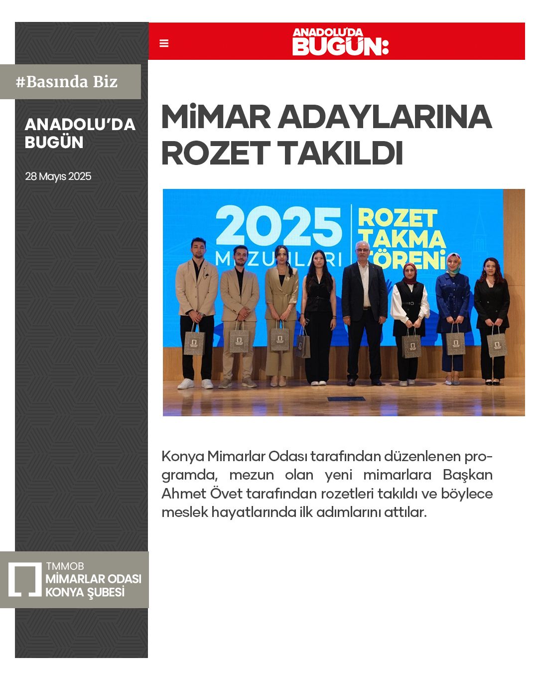 2025 Mimarlık Bölümü Mezunları Rozet Takma Töreni Basın Yansımaları