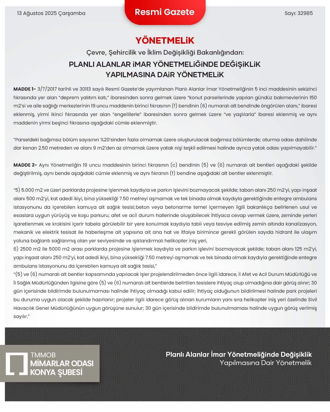 Planlı Alanlar İmar Yönetmeliğinde Değişiklik Yapılmasına Dair Yönetmelik