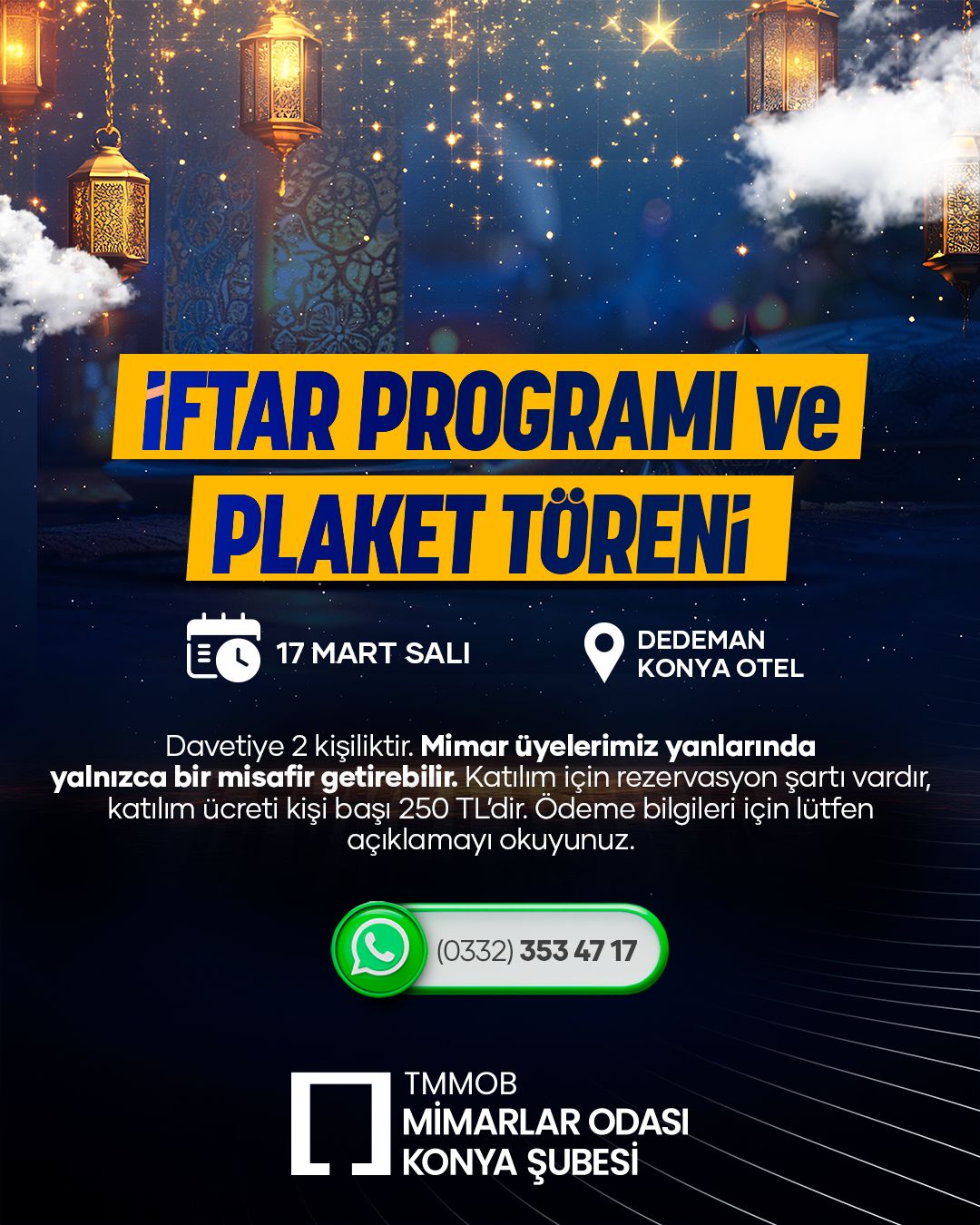 Mimarlar Odası Konya Şubesi İftar Programı ve Plaket Töreni